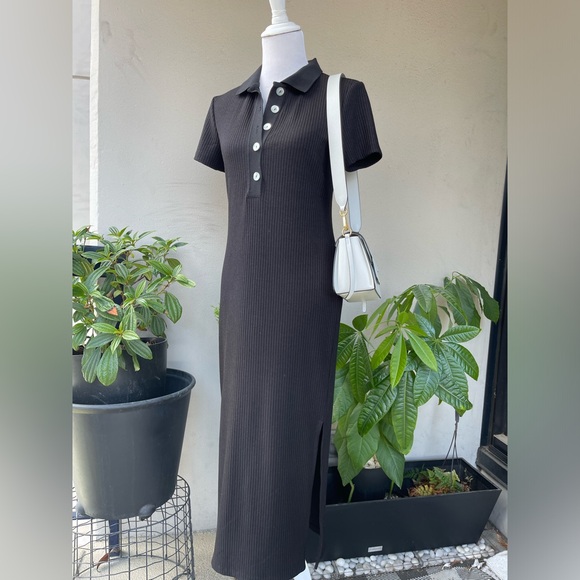 ☘️ H&M Midi Polo Shirt Ribbed Knit Dress with Short sleeves and Side Slit i… - Picture 3 of 15